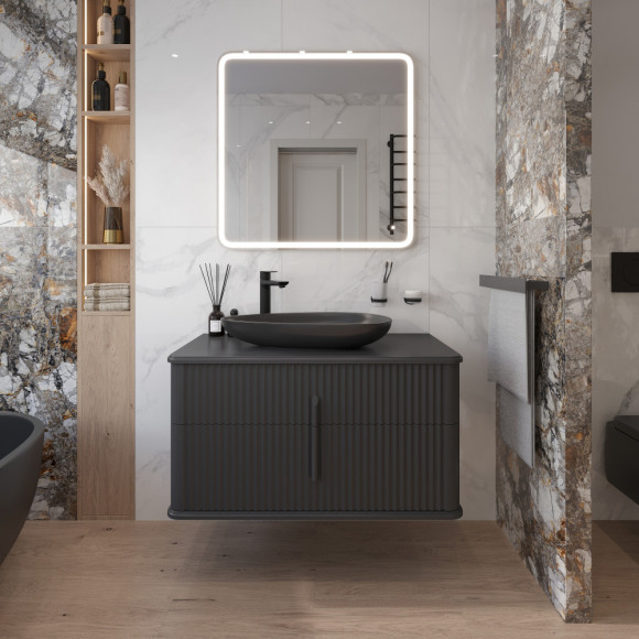 Мебель для ванной STWORKI Молде 95 антрацит, раковина BOCCHI Etna черная матовая
