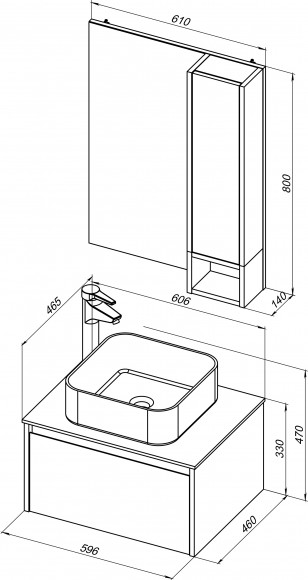 Мебель для ванной STWORKI Карлстад 60 дуб рустикальный, простоун беж, с отверстием под смеситель в столешнице