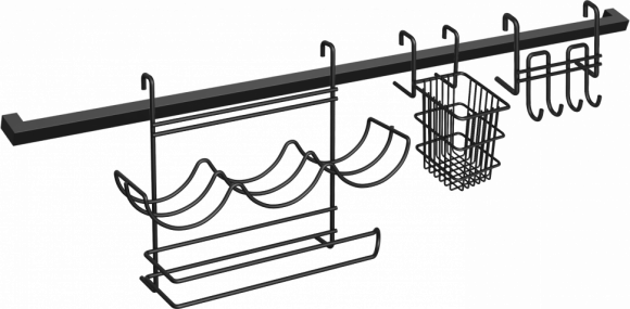 Комплект Рейлинг Domaci Феррара D20956 80, черный муар + Держатель D21363 для столовых приборов, черный муар + Держатель D21361 с крючками, черный муар + Держатель D21349 для приправ и полотенца, черный муар