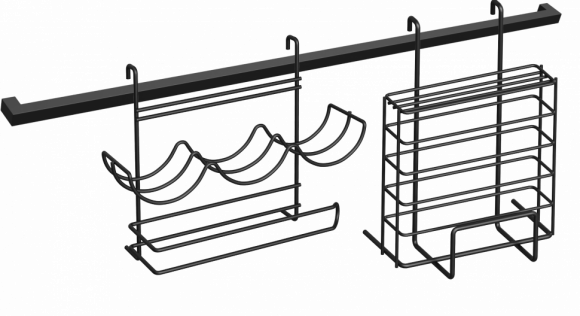 Комплект Рейлинг Domaci Феррара D20956 80, черный муар + Держатель D21349 для приправ и полотенца, черный муар + Держатель D21357 для ножей и досок, черный муар