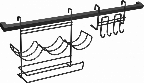Комплект Рейлинг Domaci Феррара D20955 60, черный муар + Держатель D21349 для приправ и полотенца, черный муар + Держатель D21361 с крючками, черный муар
