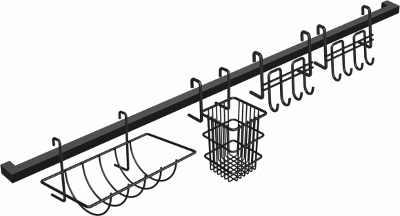 Комплект Рейлинг Domaci Феррара D20957 100, черный муар + Держатель D21363 для столовых приборов, черный муар + Держатель D21359 для бумажных полотенец, черный муар + Держатель D21361 с крючками, черный муар + Держатель D21361 с крючками, черный муар