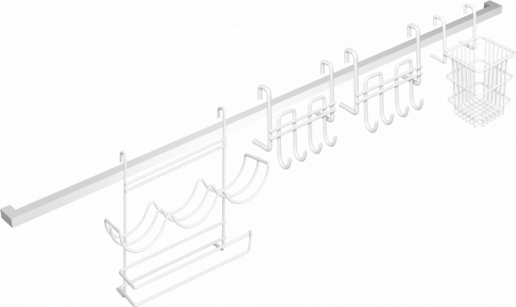 Комплект Рейлинг Domaci Феррара D21342 100, белый муар + Держатель D21362 для столовых приборов, белый муар + Держатель D21360 с крючками, белый муар + Держатель D21348 для приправ и полотенца, белый муар + Держатель D21360 с крючками, белый муар