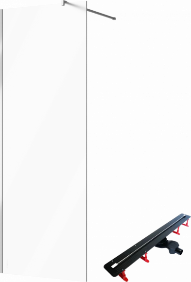 Комплект Душевая перегородка STWORKI Берген 80 см, профиль хром глянцевый, матовое стекло с Линейным трапом CK DRAIN SET 1119-11065 65 см, с мокрым затвором